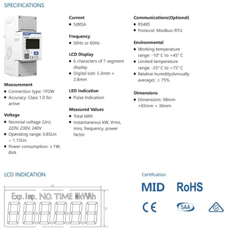 CHINT DDSU-666 Contatore intelligente 1,5 (6) A monofase, CT, schermo LCD, inverter FV